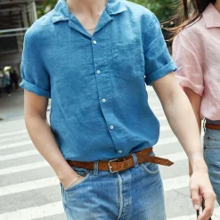 Botanical Dyed Camp Shirt In Linen