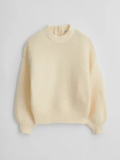 Button-Back Crewneck Sweater