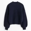 Button-Back Crewneck Sweater