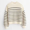 Button-Back Crewneck Sweater In Stripe