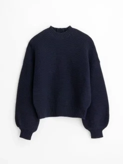 Button-Back Crewneck Sweater