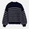 Button-Back Crewneck Sweater In Stripe