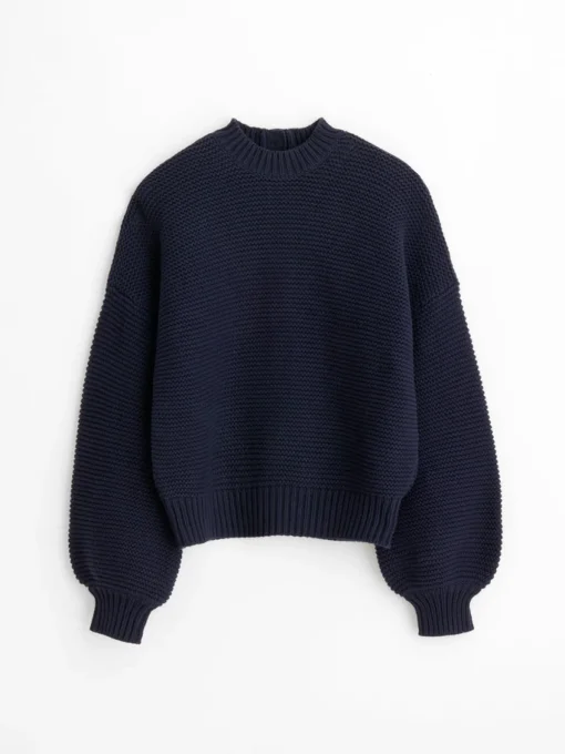 Button-Back Crewneck Sweater