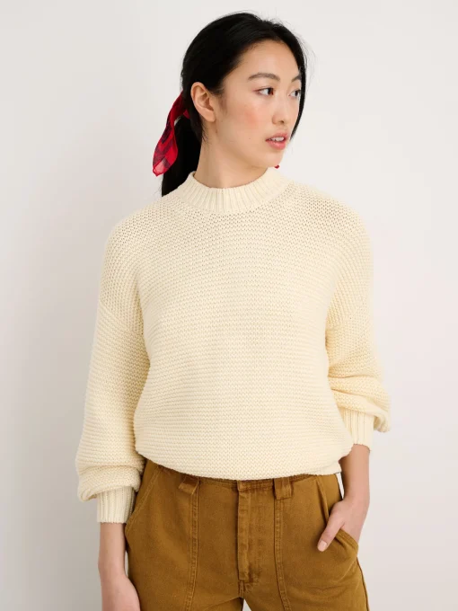 Button-Back Crewneck Sweater