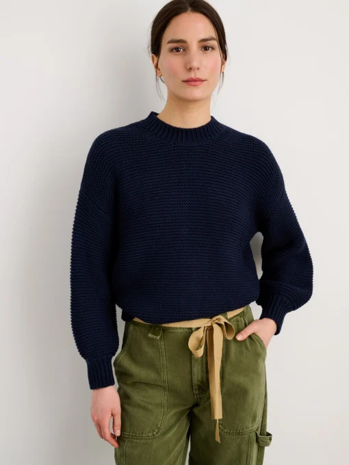 Button-Back Crewneck Sweater