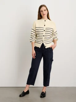 Button-Back Crewneck Sweater In Stripe