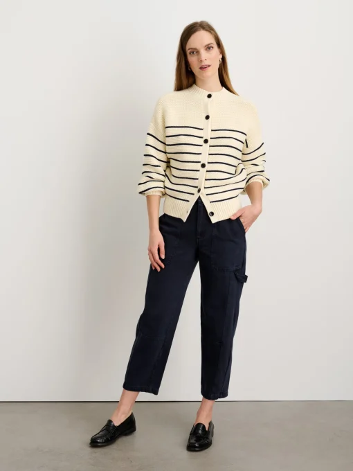Button-Back Crewneck Sweater In Stripe