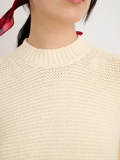 Button-Back Crewneck Sweater