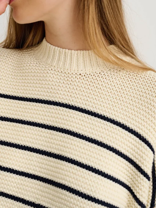Button-Back Crewneck Sweater In Stripe