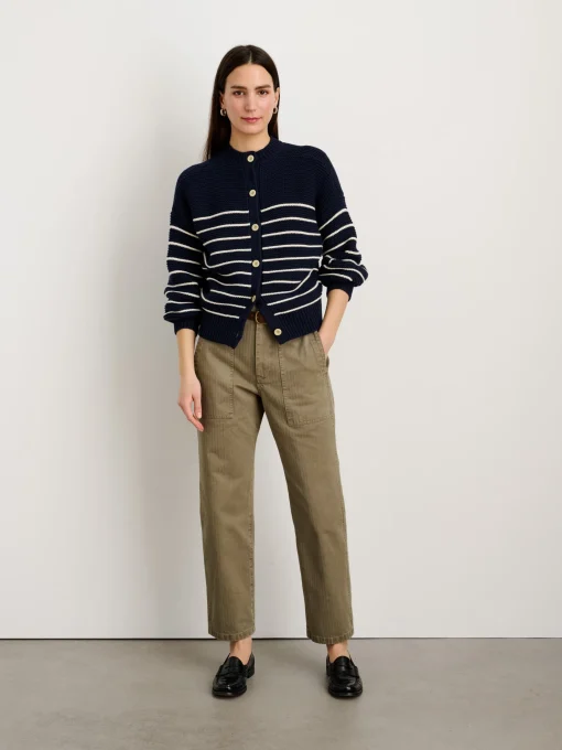 Button-Back Crewneck Sweater In Stripe