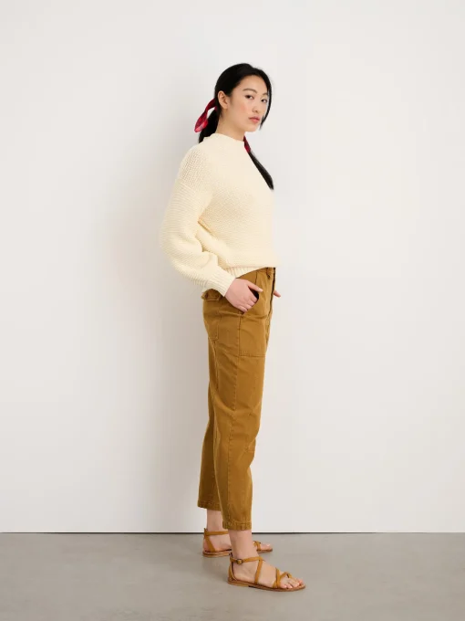 Button-Back Crewneck Sweater