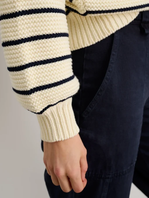 Button-Back Crewneck Sweater In Stripe