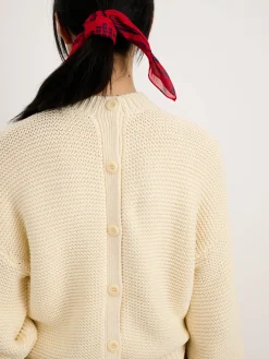 Button-Back Crewneck Sweater