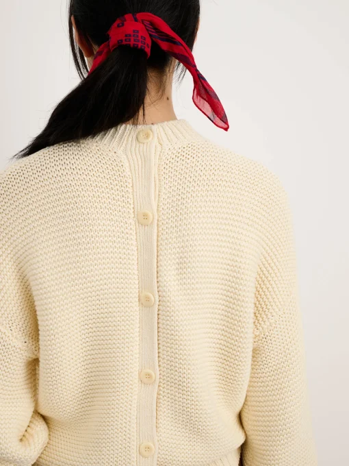 Button-Back Crewneck Sweater