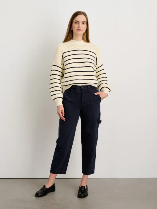 Button-Back Crewneck Sweater In Stripe