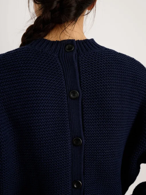 Button-Back Crewneck Sweater