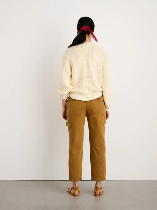 Button-Back Crewneck Sweater