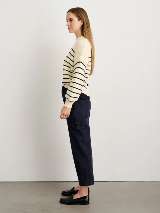 Button-Back Crewneck Sweater In Stripe