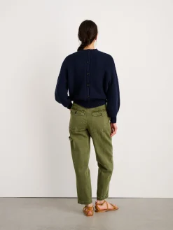 Button-Back Crewneck Sweater