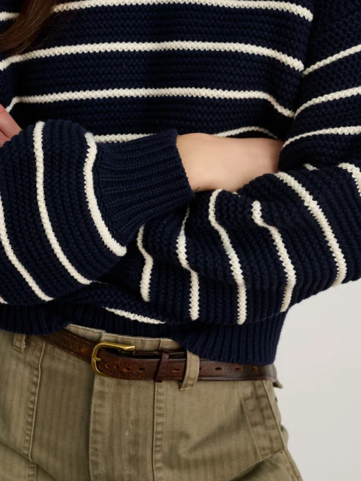Button-Back Crewneck Sweater In Stripe