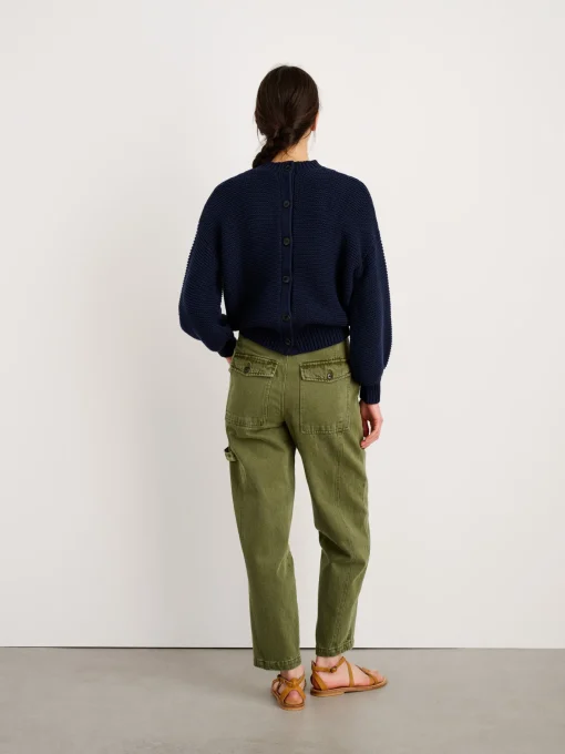 Button-Back Crewneck Sweater