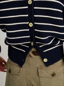Button-Back Crewneck Sweater In Stripe