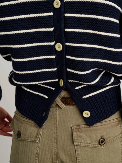 Button-Back Crewneck Sweater In Stripe