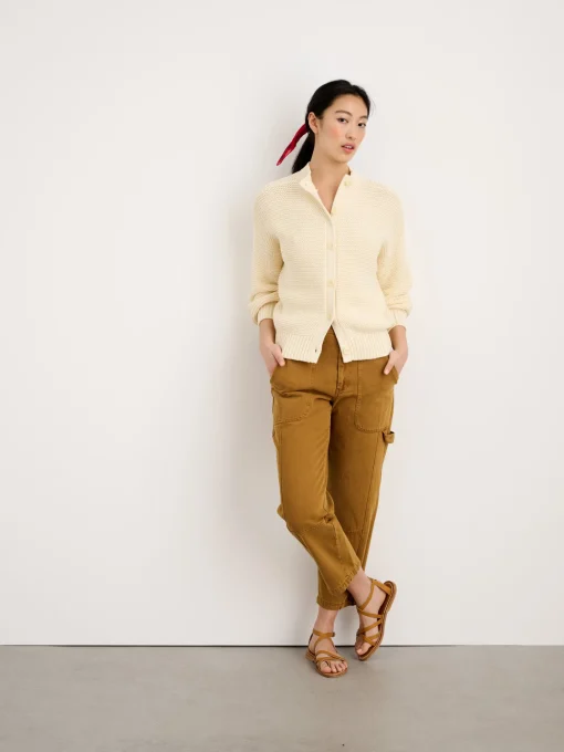 Button-Back Crewneck Sweater