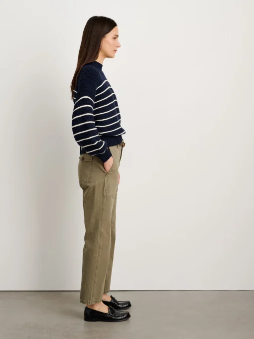 Button-Back Crewneck Sweater In Stripe