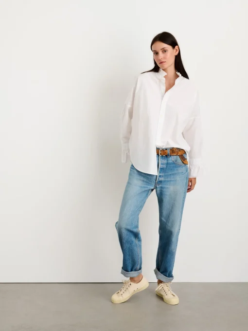 Easy Ruffle Shirt In Paper Poplin