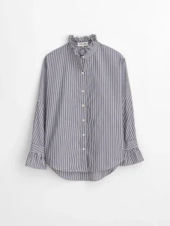 Easy Ruffle Shirt In Skinny Stripe