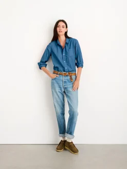 Indigo Dyed Bobby Shirt In Paper Poplin