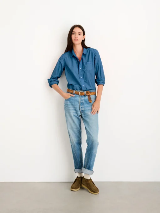Indigo Dyed Bobby Shirt In Paper Poplin