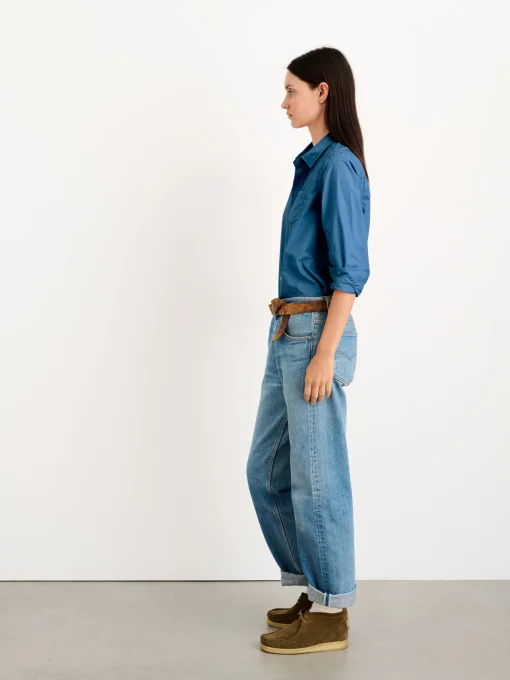 Indigo Dyed Bobby Shirt In Paper Poplin