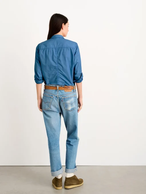Indigo Dyed Bobby Shirt In Paper Poplin