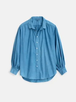 Indigo Dyed Kit Shirt In Paper Poplin
