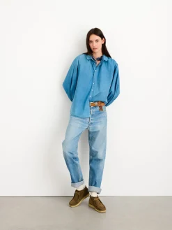 Indigo Dyed Kit Shirt In Paper Poplin