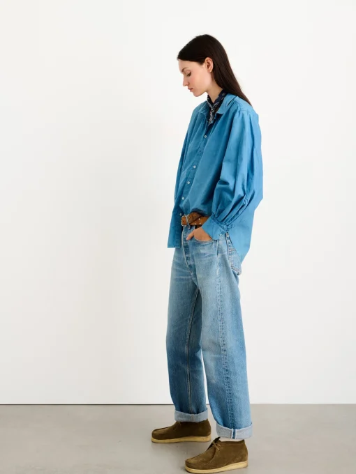 Indigo Dyed Kit Shirt In Paper Poplin
