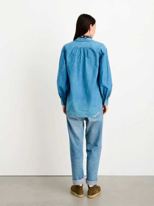 Indigo Dyed Kit Shirt In Paper Poplin