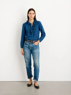 Indigo Dyed Lille Shirt In Medium Stripe