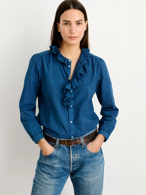 Indigo Dyed Lille Shirt In Medium Stripe