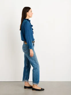 Indigo Dyed Lille Shirt In Medium Stripe