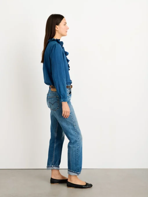 Indigo Dyed Lille Shirt In Medium Stripe