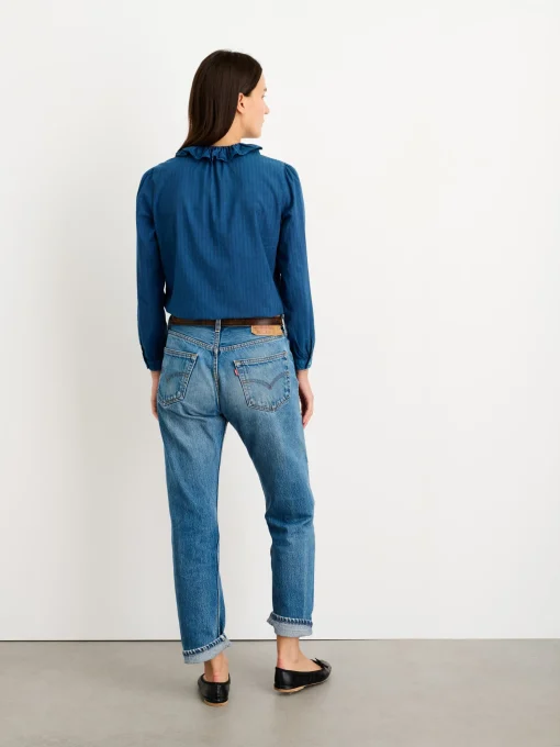 Indigo Dyed Lille Shirt In Medium Stripe
