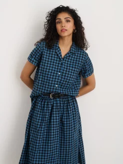 Indigo Dyed Maddie Camp Shirt In Gingham