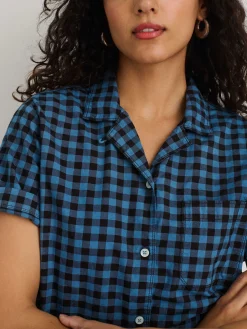 Indigo Dyed Maddie Camp Shirt In Gingham