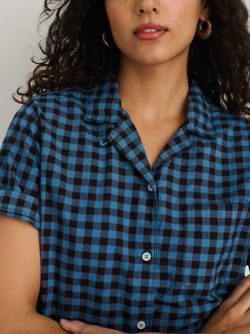 Indigo Dyed Maddie Camp Shirt In Gingham