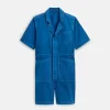 Indigo Dyed Standard Short Jumpsuit In Cotton Twill
