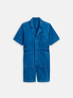 Indigo Dyed Standard Short Jumpsuit In Cotton Twill