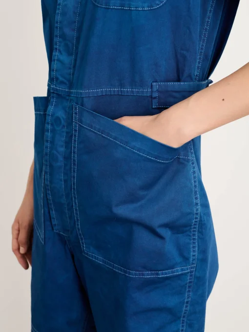 Indigo Dyed Standard Short Jumpsuit In Cotton Twill